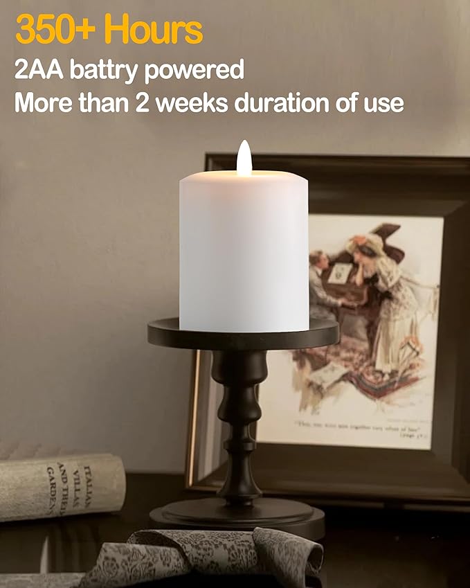 3"x4" Flickering Flameless Candles with Remote Timer, Real Wax, White Pillar Candles, Set of 3 Large LED Battery Operated Candles for Home, Fireplace, Centerpiece, Rustic and Farmhouse Decor