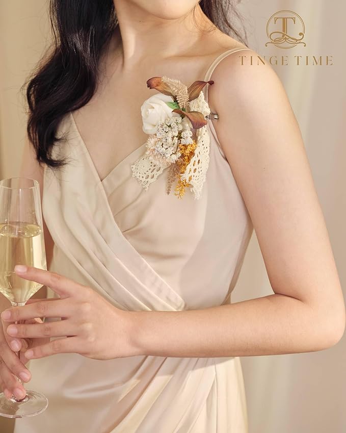 TINGE TIME Artificial Shoulder Corsages Flowers, Set of 2, Mother of The Bride Floral Corsage for Wedding Ceremony Anniversary Formal Dinner Party (Burnt Orange & Earth)
