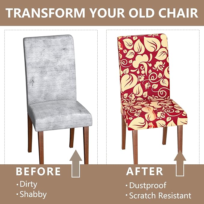 Stretch Dining Chair Covers Set of 6,Floral Print Chair Covers,Soft Removable Washable,Pet Friendly Furniture Protector,Universal Chair Slipcovers for Home, Kitchen,Ceremony Dining Room Seat