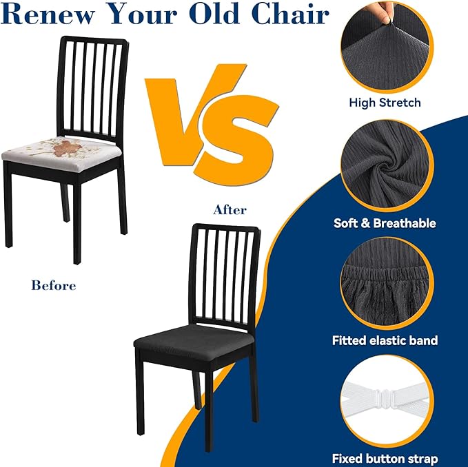 Dining Chair Seat Covers, Washable Dining Room Chair Seat Covers Set of 8, Removable Kitchen Seat Covers Chair Covers for Dining Chairs