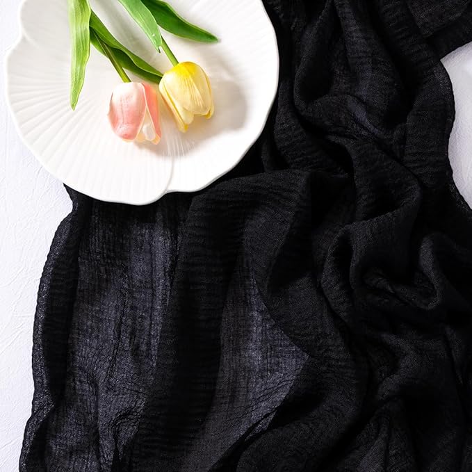 Socomi 3pcs Black Cheesecloth Table Runner Halloween Gauze 120 Inch Rustic Boho Cheese Cloth Runner for Wedding Party Baby Bridal Shower Centerpiece Decoration Holiday Home Decorations