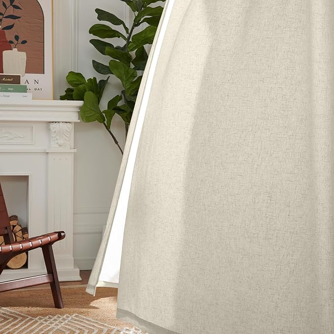 jinchan Oat Lined Linen Blend Curtain for Living Room 90 Inch Length 2 Panels Curtains for Sliding Glass Doors, 50 Inch Wide Farmhouse Drapes with Rod Pocket Back Tab(50W x 90L, Oat)