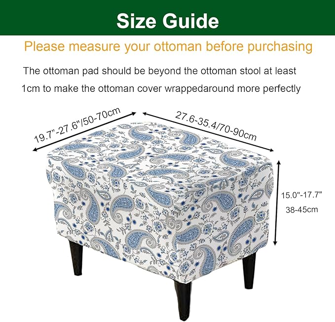CRFATOP Ottoman Chair Cover Large Ottoman Chair Slipcovers Printed Rectangle Storage Stool Cover Stretch Footstool Footrest Furniture Protector for Bar Counter Living Room,C14