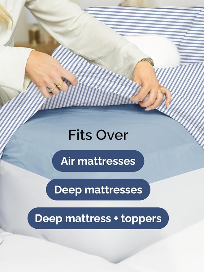 Extra Deep Queen Sheet Set - 6 Piece Breathable and Cooling Sheets - Hotel Luxury Bed Sheets Set - Easy Fit - Soft, Wrinkle Free and Comfy Sheets Set - Blue Striped Sheet Set with Extra Deep Pockets
