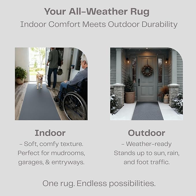 iCustomRug Hallway Runner Rug – 4x10ft Charcoal, Indoor/Outdoor, Non-Slip Rubber Backing, Low-Profile All-Weather Carpet, Non-Shedding & Easy Care, Entryway Mat Ideal for High Traffic Areas