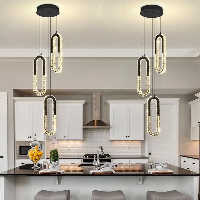 Modern Crystal Chandeliers LED Pendant Lighting Ring Black Flush Mount Ceiling Lights Fixture Mini Chandeliers for Dining Room Kitchen Island Hallway