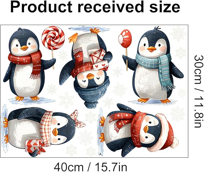 Christmas Penguin Wall Decals Stickers — Cute Winter Penguins with Scarves, Hats, Candy, and Gifts Removable Vinyl Wall Decor for Living Room, Bedroom, Office, Holiday Decoration