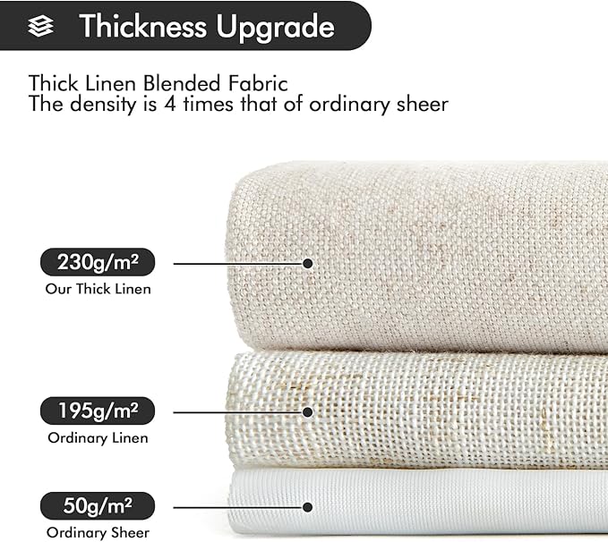 MIULEE Non-See-Through Privacy Linen Curtains 2 Panels, Light Filtering Window Curtains Farmhouse Textured Back Tab Semi Sheer Drapes for Bedroom Living Room, 52 x 72 Inches Long, Natural White
