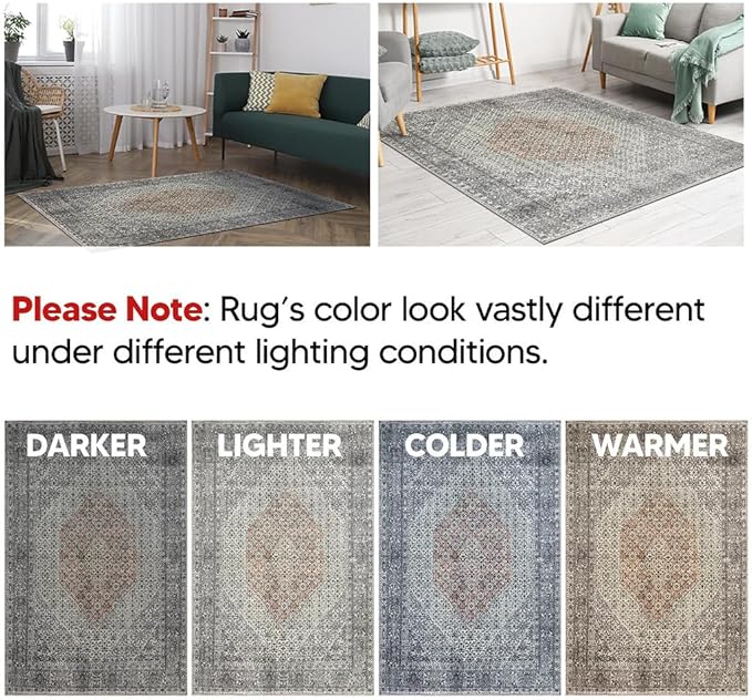 Keen Home Design 2x7 Rug - Machine Washable Runner Rug with Non-Slip Backing, Ideal for Hallway, Entryway, Kitchen, Laundry Room - Vintage, Easy Clean, Durable, Low Pile - (2'6" x 7')