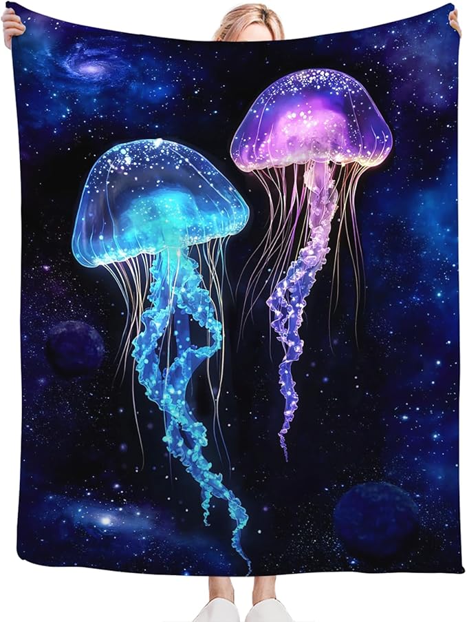 Tijuboni Jellyfish Throw Blanket Jellyfish Gifts for Girls Boys Women Men Kids Adults Soft Flannel Fleece Blanket for Couch Sofa Bed Home Decor 50"x60"