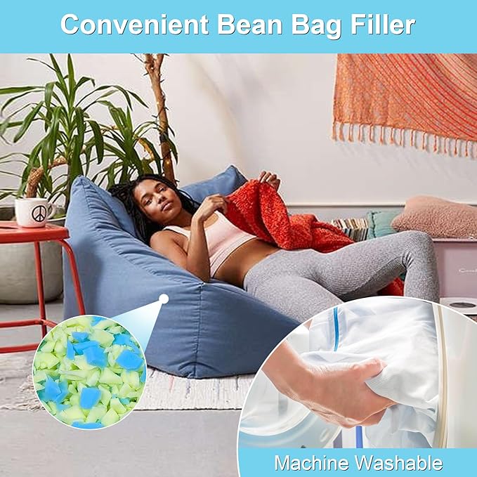 45LBS Bean Bag Filler – Shredded Memory Foam Refill with Cooling Gel, Soft & High Resilience Foam Filling for Bean Bag Chair, Couch Cushion, Pillow, Dog Bed & DIY Crafts