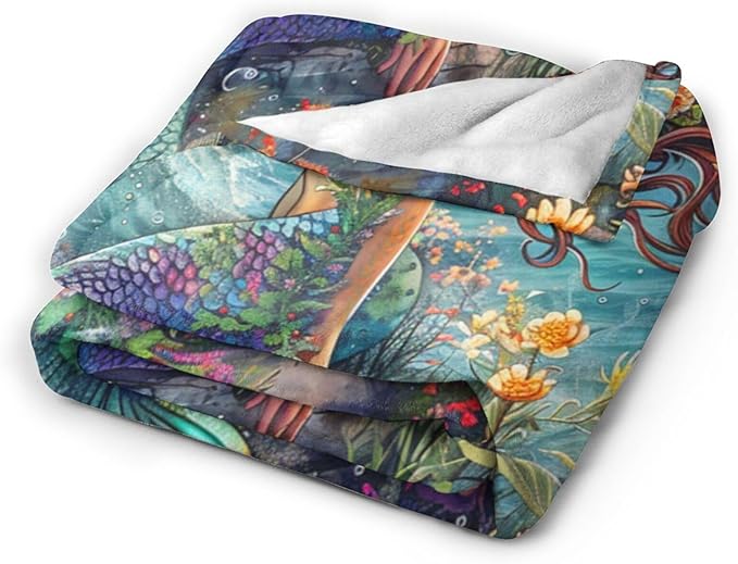 Tijuboni Mermaid Throw Blanket Mermaid Gifts for Girls Women Boys Men Kids Adults Soft Flannel Fleece Blanket for Couch Sofa Bed Home Decor 50"x60"