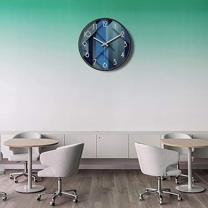 Modern Wall Clocks Battery Operated Blue Wall Analog Silent Clock Large Display Minimalist Round Quiet Non-ticking Cool Unique Wall Clocks for Living Room Bedroom Kitchen Office Bathroom Decor 12inch