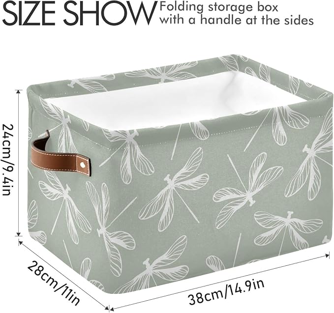 susiyo Large Foldable Storage Bin Dragonflies Fabric Storage Baskets Collapsible Decorative Baskets Organizing Basket Bin with PU Handles for Shelves Home Closet Bedroom Living Room-2Pack