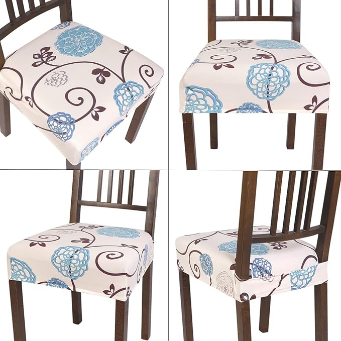 SearchI Stretch Dining Chair Seat Covers Set of 4, Soft Removable Washable Seat Covers for Dining Chairs, Dining Room Seat Cover Protector (Rear-Covered, Ball Flower)
