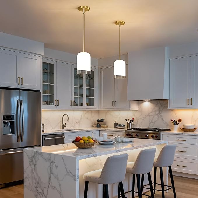 KAISITE Glass Pendant Lights Kitchen Island 2 Pack - Modern Gold Pendant Light Fixtures with Milk Glass Lampshades Adjustable Hanging Lights for Kitchen Island Sink Dining Room