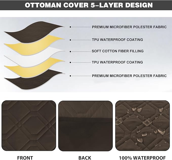 Ottoman Cover Square,Waterproof Square Ottoman Covers Thick Slipcover for Living Room,Washable Storage Footstool Furniture Protector for Dogs,Pets,Chocolate,Medium