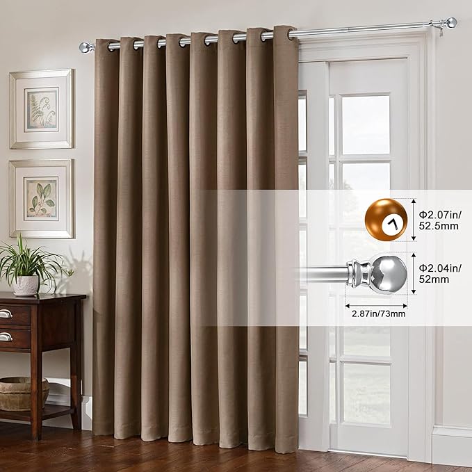 Silver Curtain Rod 66 Inch - 1 Inch Heavy Duty Curtain Rods for Windows - Adjustable Window Rod with Brackets for Bedroom, Living Room, Kitchen, Bathroom
