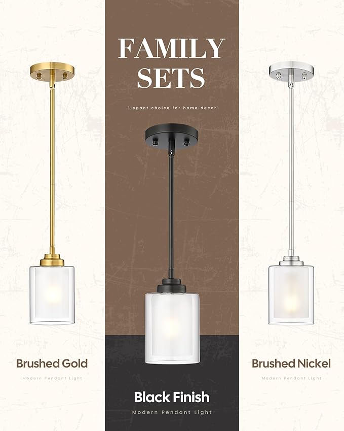 TENGXIN Modern Pendant Light, Matte Black Pendant Lights Kitchen Island,Farmhouse Pendant Lighting for Dining Room Bedroom Bar Office,TXPLBK02