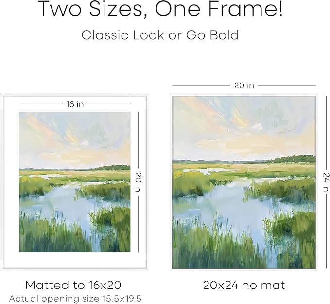 Homeforia 20x24 Picture Frame White, High End Metal 20x24 Frame Matted to 16x20 Print, 20 x 24 White Poster Frames with Mat 16 by 20 inch Photo, 24x20 Hanging Frame, Tempered Glass, Wall Kit, Set of 1