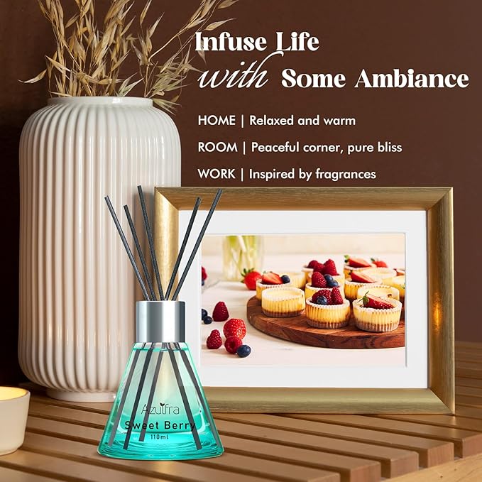 Reed Diffuser Set 3.4 oz, Berry Scent Diffusers for Home, Aromatherapy Diffuser for Room Office and Desk Decor