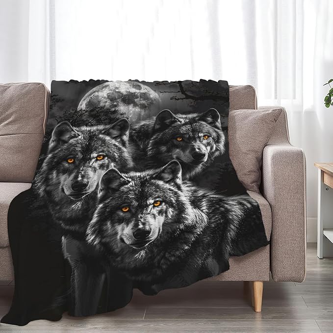 Tijuboni Wolf Throw Blanket Wolf Gifts for Girls Boys Women Men Kids Adults Soft Flannel Fleece Blanket for Couch Sofa Bed Home Decor 60"x80"