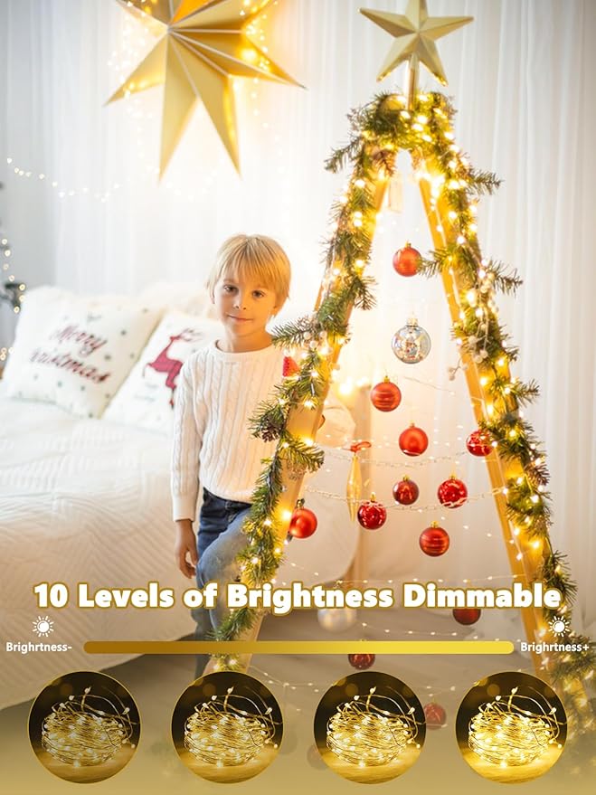4 Pack Fairy Lights Battery Operated with Remote Control Timer, LED String Lights Outdoor Indoor Decorations, 8 Modes Twinkle Lights for Christmas Party Wedding Birthday Bedroom Décor (Warm White)