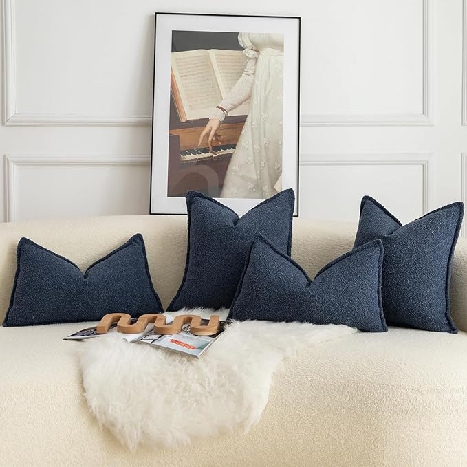 MANDIOO Pack of 2 Decorative Throw Pillow Covers Accent Solid Woven Textured Cushion Covers Pillow Cases Bedroom Living Room Sofa Home 12 x 20 Inch Blue