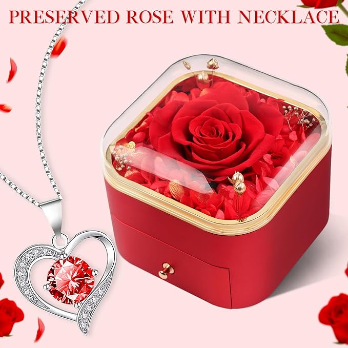 Beferr Birthday Gifts for Women Mom Preserved Real Rose with Necklace Eternal Roses Fresh Flowers for Delivery Prime anniversary Purple Gifts for Grandma Wife Daughter Sister