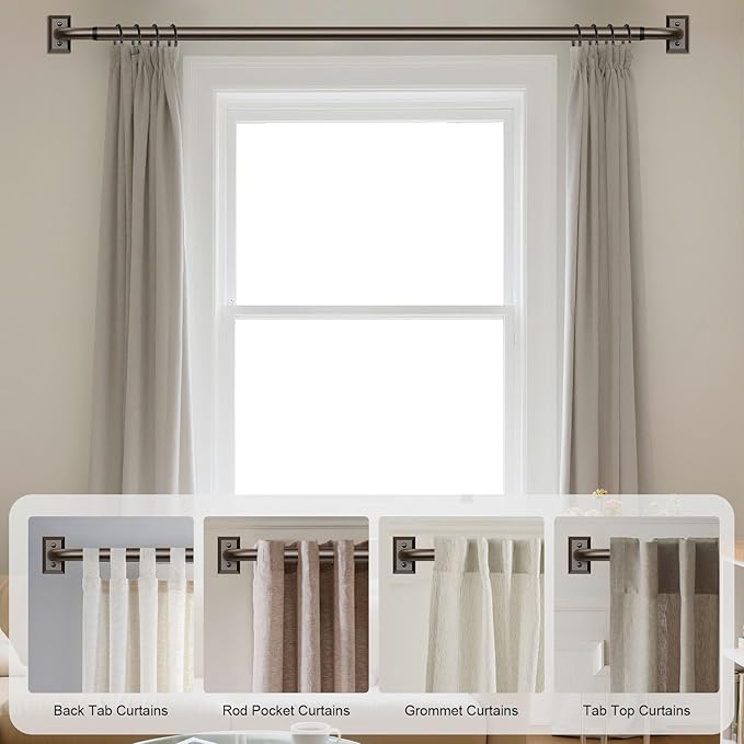 Bronze Curtain Rods, Heavy Duty Wrap Around Curtain Rod for Windows 66 to 120 Inch, Adjustable Decorative Blackout Drapery Pole, Modern Room Darkening Rod for Blackout Curtains, Brown