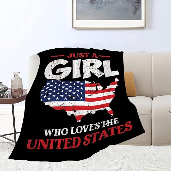 American Girl Throw Blanket Just A Girl Who Loves United States Decor Blanket Super Cozy Plush Lightweight Soft Plush Flannel Fleece Blanket Gifts for Girls Boys Kids Women for Sofa Bed Couch 50"X60"