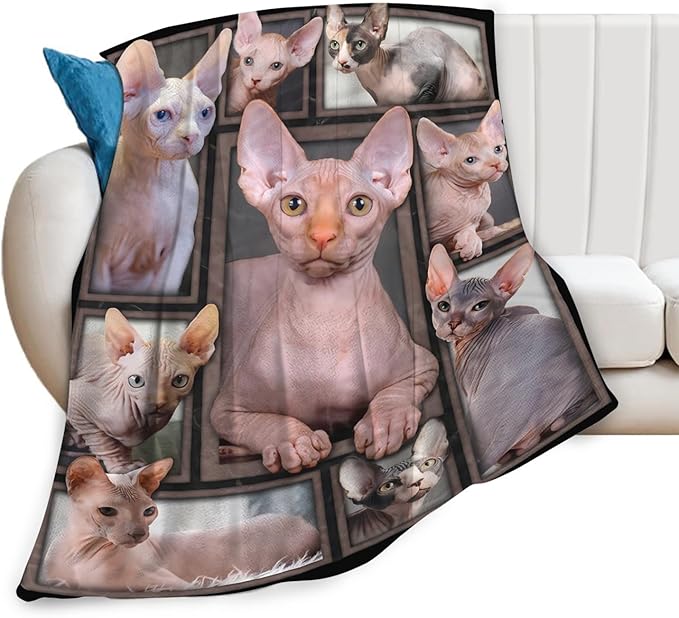 Tijuboni Sphynx Cat Throw Blanket Cat Gifts for Girls Boys Women Men Kids Adults Soft Flannel Fleece Blanket for Couch Sofa Bed Home Decor 60"x80"