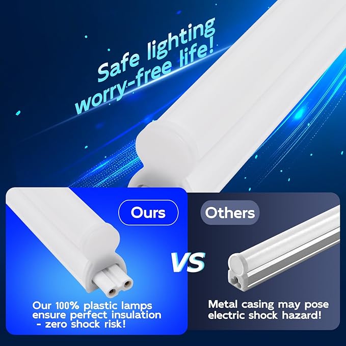 hykolity 2 Pack LED Shop Light 4FT, T5 Integrated Single Fixture, 22W, 2200lm, 6500K Super Bright White, Linkable Shop Light, Utility Shop Lights, Corded Electric with Built-in ON/Off Switch