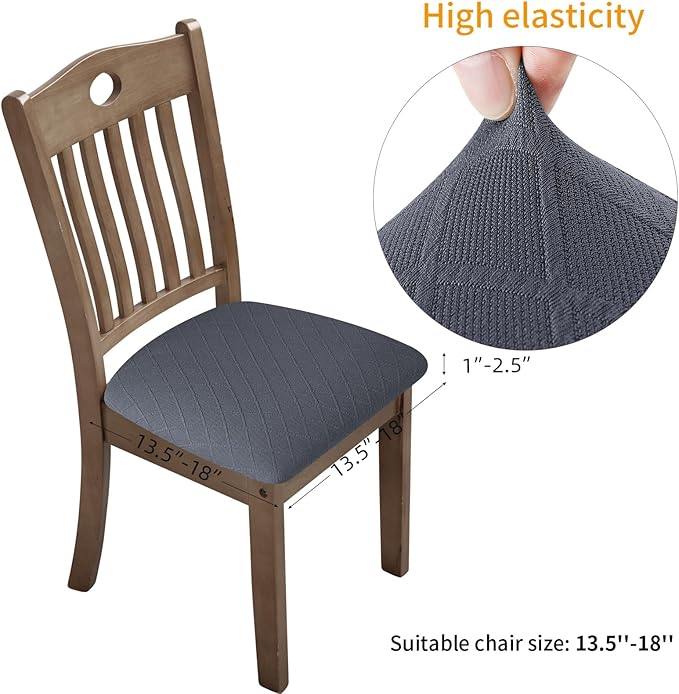 Fuloon Stretch Chair Seat Covers 6 PCS, Removable Washable Dining Chair Covers Anti-Dust Dining Room Seat Cushion Slipcovers (6, Gray)