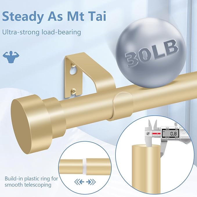 2 Pack Gold Curtain Rods for Windows 66 to 120 Inch(5.5-10ft), 1 Inch Heavy Duty Curtain Rods, Long Adjustable Curtain Rod, Modern Drapery Rods, Telescoping Window Curtains Rod 30-120",Brass Gold