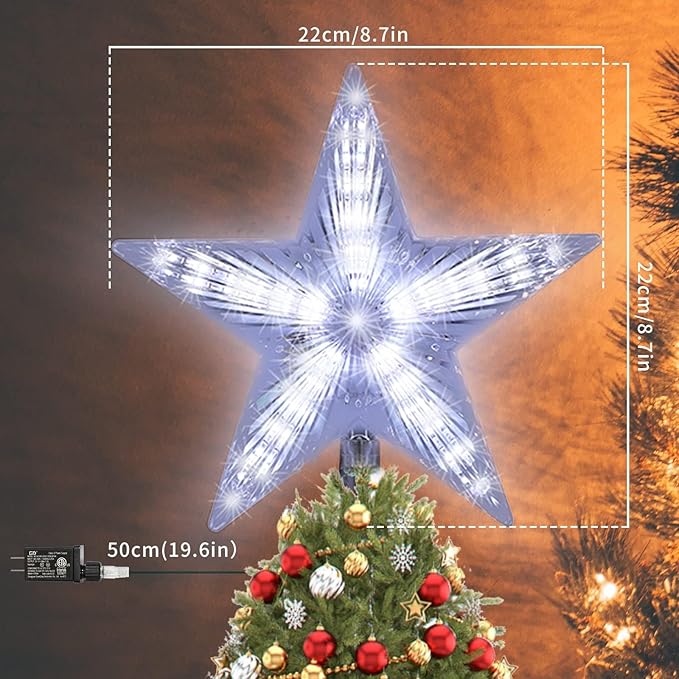 31 LED Christmas Tree Topper Star Cool White Light Christmas Tree Decor for Christmas Holiday Home Fit for General Size Xmas Tree, 8 Inch