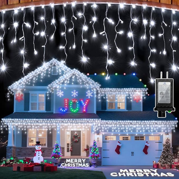 670 LED Christmas Lights with 148 Drops, 66ft 12 Modes Hanging ice String Lights with Timer & Dimmable & Waterproof, Plug-in Fairy Lights for Tree Holiday Wedding Party Christmas Decor Cool White
