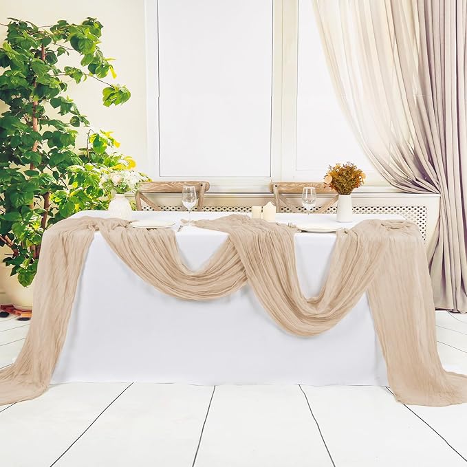12 Pack Beige Cheesecloth Table Runner,10FT Gauze Boho Long Easter Cheesecloth Table Runners 20x120inch Rustic Cheese Cloth Table Runner for Wedding Party Bridal Shower,Table Decorations