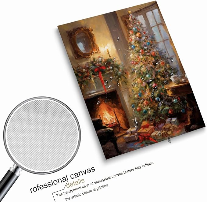 Christmas Tree Oil Paint Living Room Wall Art, Cottagecore Decor, Christmas Winter Print 16x24inch Unframed