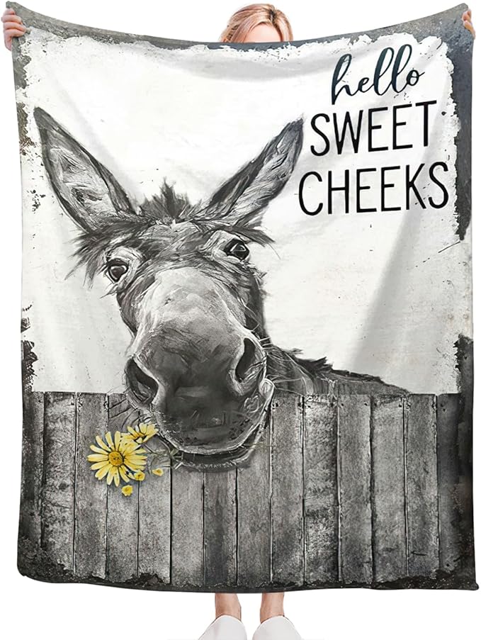 Tijuboni Funny Donkey Throw Blanket Donkey Gifts for Girls Boys Women Men Kids Adults Soft Flannel Fleece Blanket for Couch Sofa Bed Home Decor 60"x80"