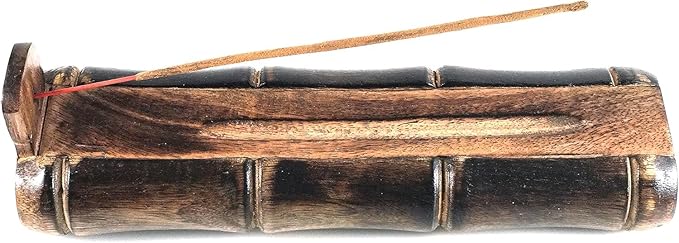 Incense Holder Burner Handmade Stick Incense Burner with Storage Compartment, Ash Catcher for Meditation, Yoga, Catches All Ashes, Bamboo Style Gift Home Decor Incense Stick Holders Burners