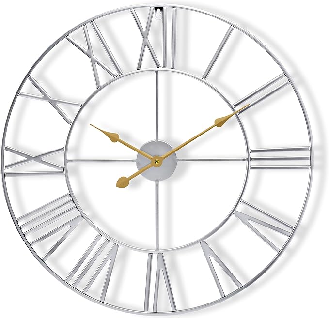 Sorbus Large Wall Clock for Living Room Decor – Easy to Hang 24-Inch Big Wall Clock – Metal Wall Art for Kitchen, Bedroom, Home, Office – Analog Decorative Wall Clock (Silver)
