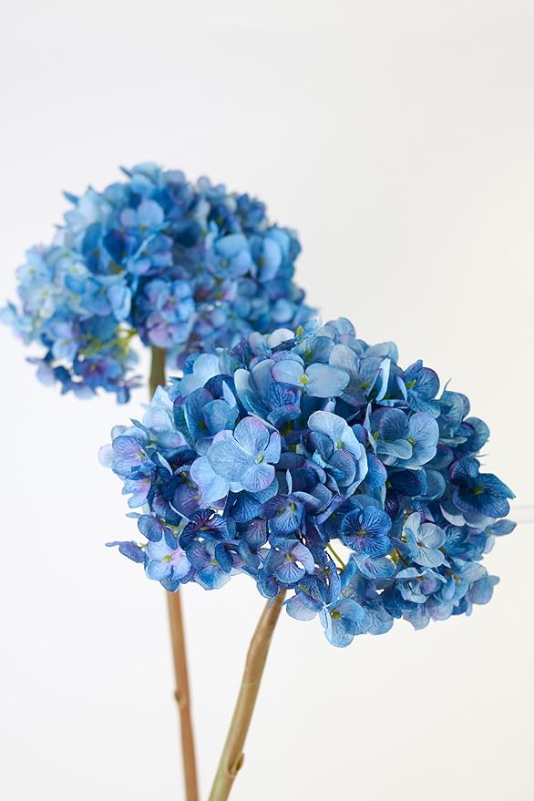 Hydrangea Artificial Flowers, Gradient Color 2PCS Large Faux Hydrangea Silk Bouquet with Stems, Real Touch Fake Hydrangeas for Party & Home Table Decoration (Blue)