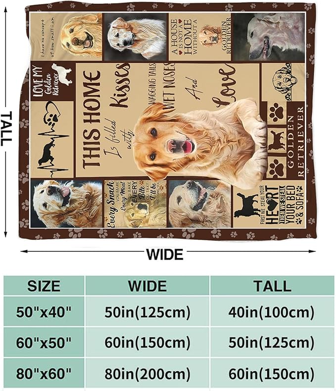 Tijuboni Golden Retriever Throw Blanket Dog Gifts for Girls Boys Women Men Kids Adults Soft Flannel Fleece Blanket for Couch Sofa Bed Home Decor 60"x80"