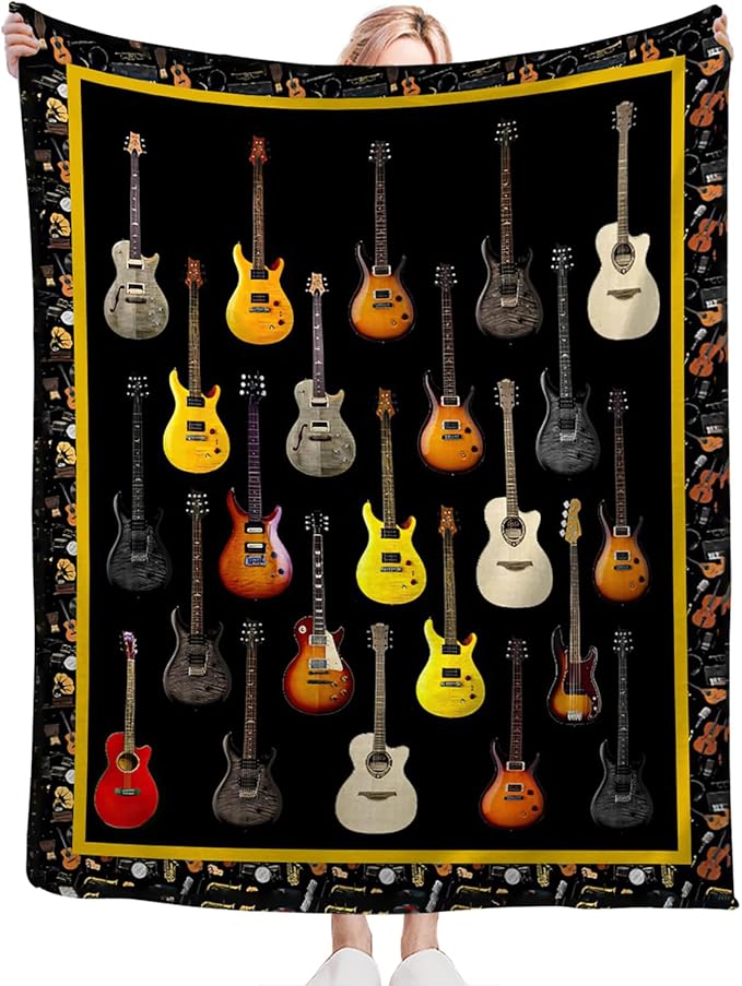 Tijuboni Guitar Music Throw Blanket Guitar Gifts for Girls Boys Women Men Kids Adults Soft Flannel Fleece Blanket for Couch Sofa Bed Home Decor 50"x60"