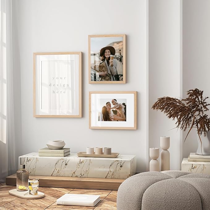 11x14 Oak Wood Picture Frame - Minimalist 11x14 Frame Wood for Wall Art Decor, 11"x14" Natural Solid Wood Poster Frames for Wall Art Photo and Prints(3 Pack, Beige)