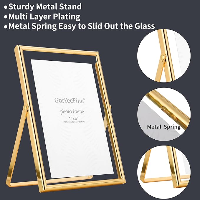 Gold 8x10" Floating Picture Frame Fits(5x7'',6x8"&7x9") Photos Adjustable TabletopShelf Display Premium Gift picture frame 5x7'' for Wedding,Thanksgiving,Christmas Home & Office Decor