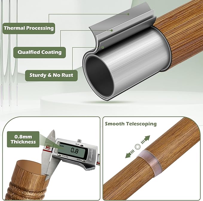 2 Pack Wood Curtain Rods 28 to 48 Inch,1 Inch Boho Adjustable Curtain Rod,Imitation Wood Grain Leaf Window Curtains Rods,Farmhouse Rustic Heavy Duty Drapery Poles,Brown Drapery Rods Set 18-45"