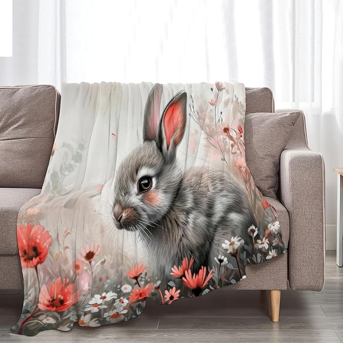 Tijuboni Rabbit Bunny Throw Blanket Rabbit Gifts for Girls Boys Women Men Kids Adults Soft Flannel Fleece Blanket for Couch Sofa Bed Home Decor 40"x50"