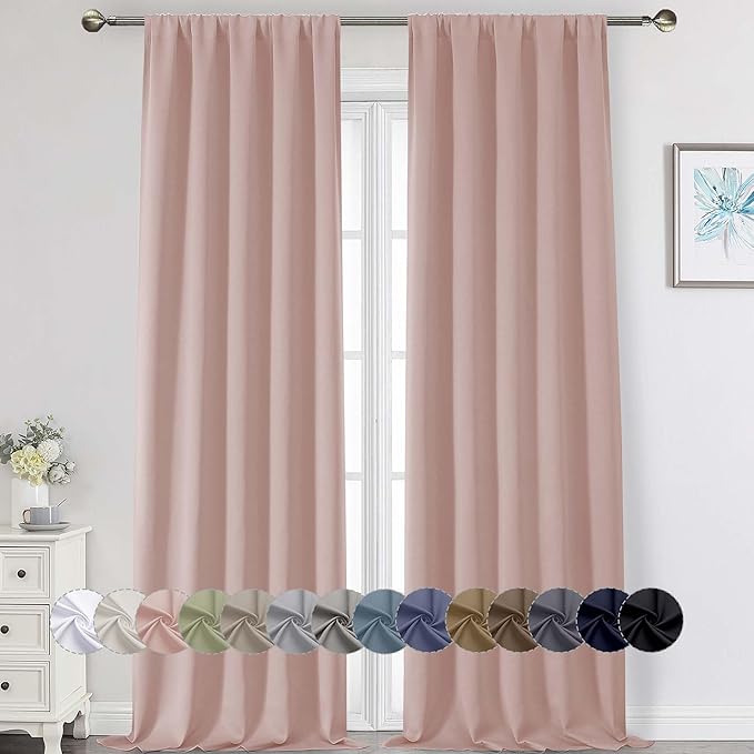 Extra Long Blush Blackout Curtains for Bedroom Living Room 120 Inches Long 2 Panels, Soft Solid Room Darkening Thermal Insulated Window Treatments, Rod Pocket Curtain, 50" Wx120 L